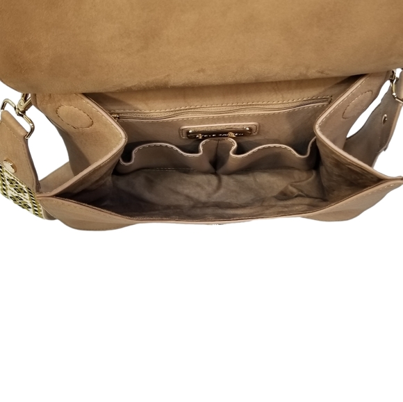 Steve Madden BSwiss Womens Saddle Bag in Tan with Embroidered Guitar Strap - Picture 3 of 12